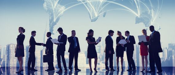 34402170 - global business people meeting working city concept